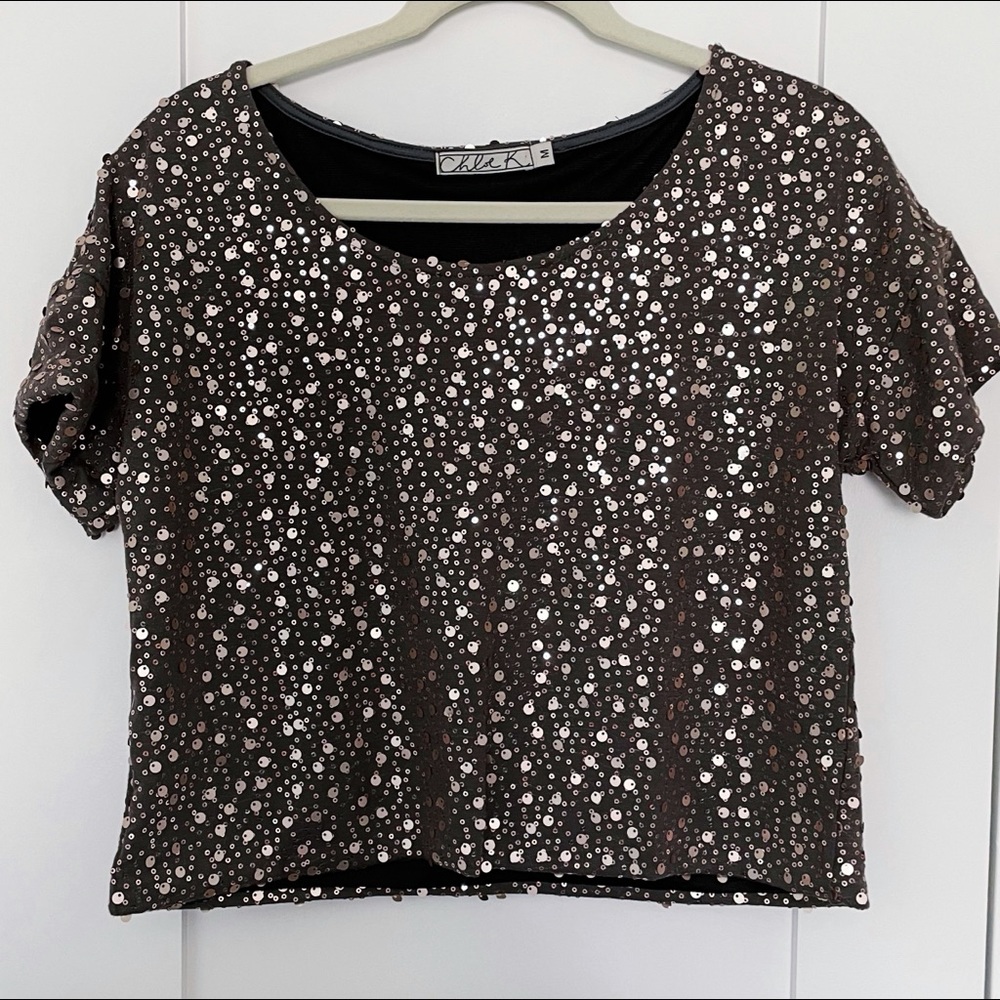 Chloe K | Sequined Cropped Shirt